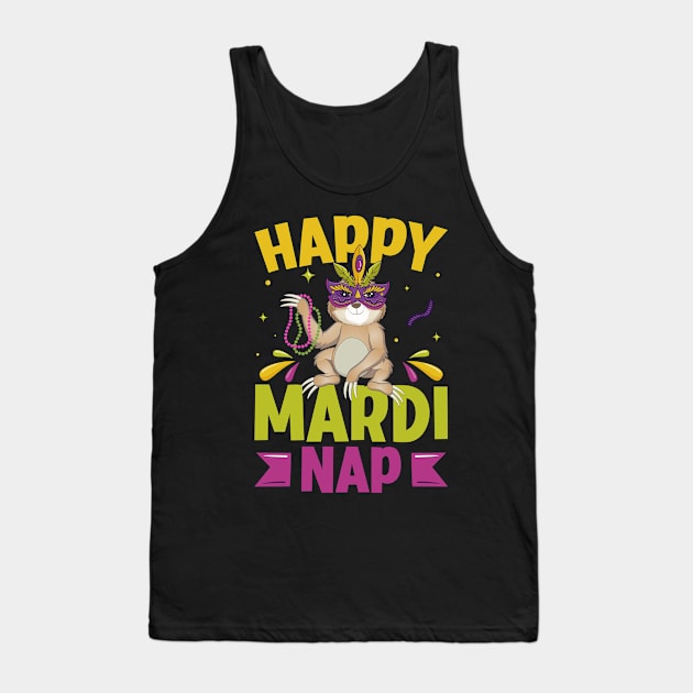 Happy Mardi Nap Lazy Sloth Wearing Carnival Mask Mardi Gras Tank Top by Pizzan